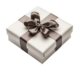 Elegant grey and white gift box on neutral background decorative minimalist style high fidelity view isolated on transparent background png