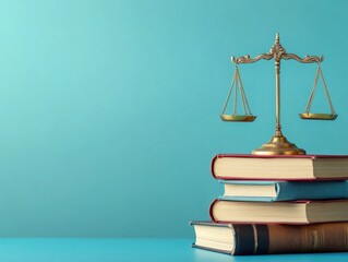 Image with legal scales and law books symbolizing justice, equality, law, or a court case.