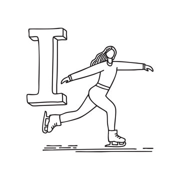 ice skater with letter i outline clip art preview
