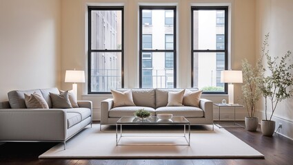 Fototapeta premium A Serene and Inviting Living Room Designed for Comfort with Cozy Furniture and Elegant Decor Elements