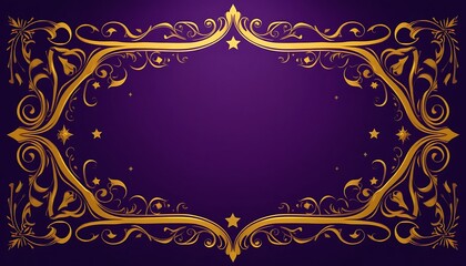 Golden Ornate Frame With Stars On Purple Background