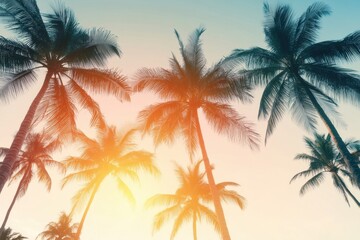Tropical palm tree silhouettes collection on light backdrop for summer-themed designs and advertising visuals