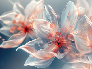 Fototapeta premium Artistically stylized pink and white flowers, with intricate details that capture their delicate beauty.