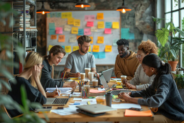 A group of people are working together in a conference room