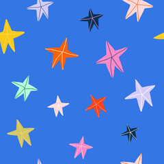 Vibrant seamless vector patterns with hand drawn stars for stylish stationery and prints