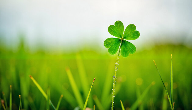 Sparkling shamrock clover in lush green field, St. Patrick&rsquo;s Day