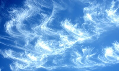Obraz premium Wispy white clouds streak across a vibrant blue sky, ideal for nature backgrounds