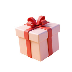 Fototapeta premium pastel pink gift box with red ribbon