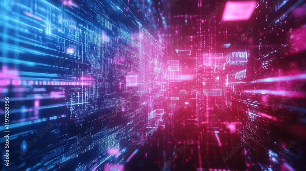 Poster blockchain technology network futuristic hud background with chain of blocks polygon peer to peer ne