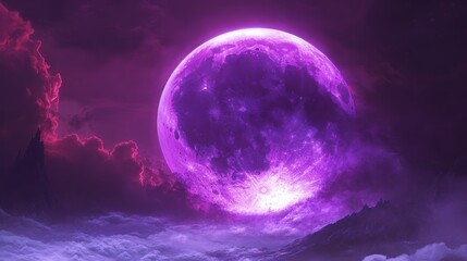 Purple Moonrise over Mysterious Mountains