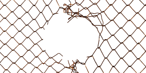 The texture of the metal mesh on a white background. Torn steel, metal mesh with holes