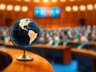 Global discussions on climate change united nations conference informative session indoor wide-angle view