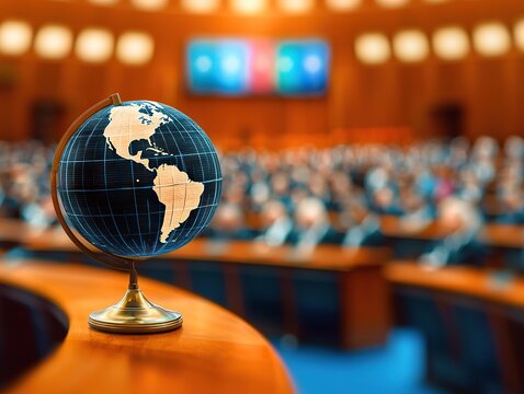 Global discussions on climate change united nations conference informative session indoor wide-angle view