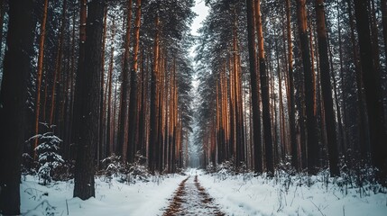 Snowy Pine Forest in Winter
