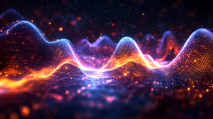 glowing abstract digital wave particles. Futuristic illustration. on background
