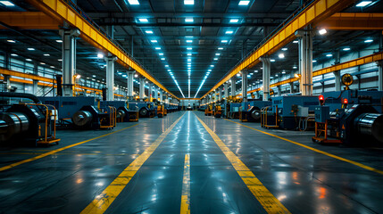 Interior View of Modern Industrial Manufacturing Facility with Machinery