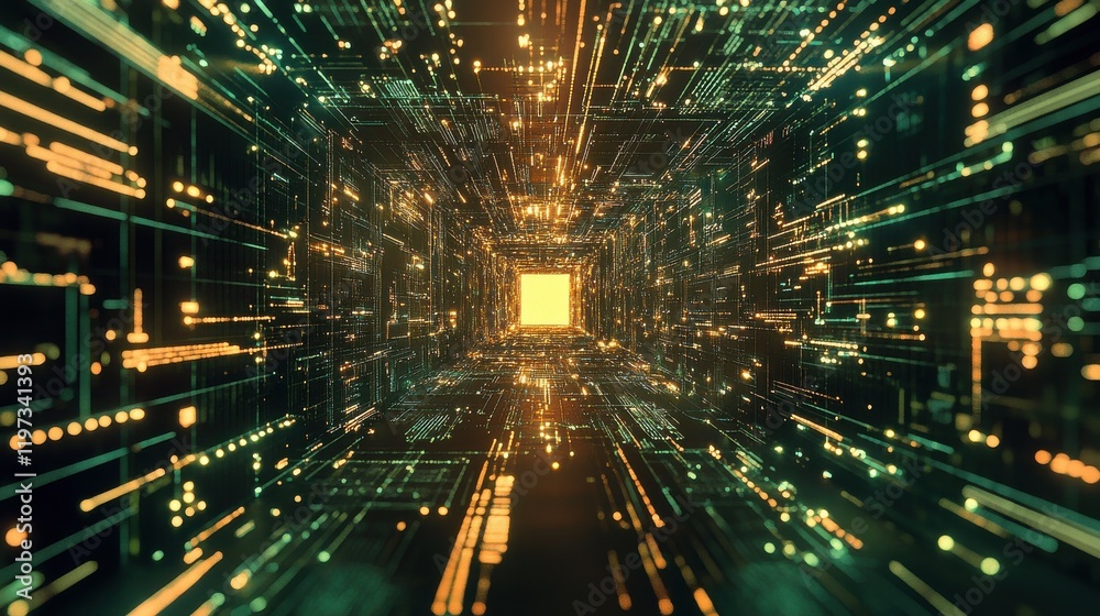 Poster digital circuit microchip on abstract background. computing and technology concept. 3d rendering