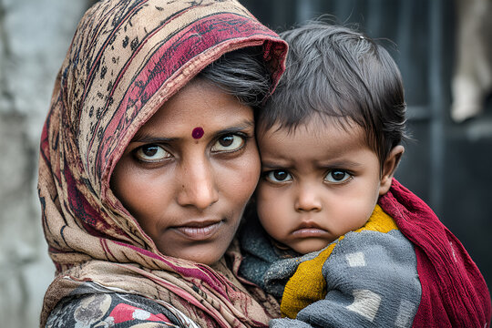 RAXAUL, INDIA: Unidentified Indian woman with her child in Raxaul, Bihar state, India, circa November, 2013
