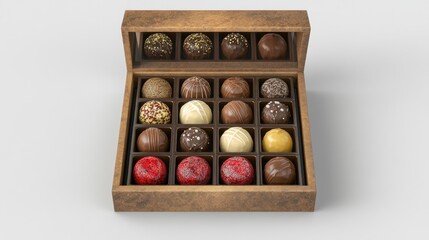 Assorted Gourmet Chocolate Truffles in an Elegant Wooden Box