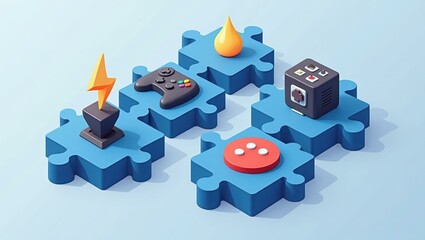 puzzle with gaming icons 2d flat icons illustration