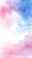A watercolor pastel cute sky background with clouds in pink, blue, and light purple hues