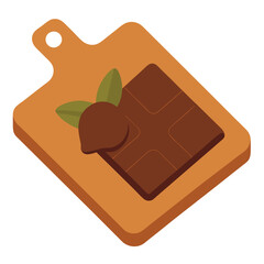 Chocolate on Cutting Board Vector Illustration - Cartoon Clipart & Line Art Design.eps