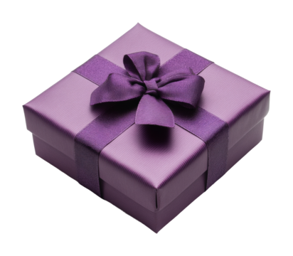 Elegant purple gift box on festive presentation high fidelity minimalist style isolated on transparent background png - Powered by Adobe