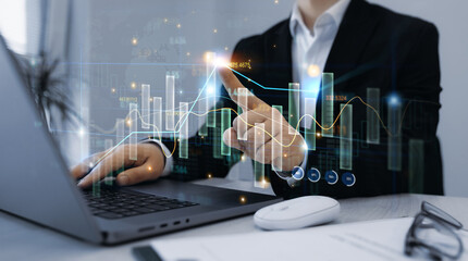 Analysis finance grow graph and market investment. Financial business plan,earnings,sale and strategy.

