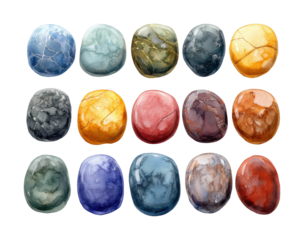 Watercolor of colorful pebble stones artistic studio high fidelity creative space aesthetic concept isolated on transparent background png