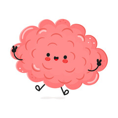 Cute pink Brain character cartoon with cheerful expression on white background