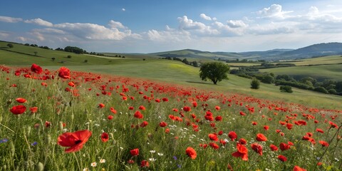Obraz premium Poppy Field Nature Landscape Background