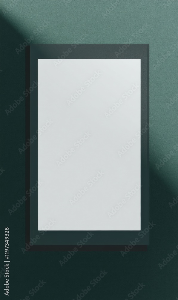 Poster Framed blank canvas on a dark green wall with ample space for text and creative ideas to flow freely. Generative AI