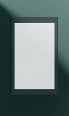 Framed blank canvas on a dark green wall with ample space for text and creative ideas to flow freely. Generative AI