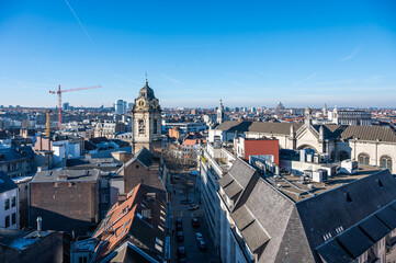 Naklejka premium Saint Catherine church in old town with a panoramic view over the Brussels city center, Belgium