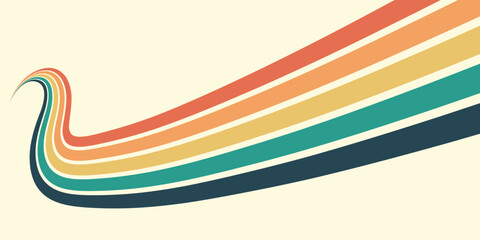 Abstract colorful 70s background vector. Vintage retro wallpaper with rainbow stripes and wavy lines. A 1970 color illustration suitable for posters, banners, decorative items and wall art.