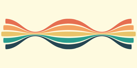 Abstract colorful 70s background vector. Vintage retro wallpaper with rainbow stripes and wavy lines. A 1970 color illustration suitable for posters, banners, decorative items and wall art.