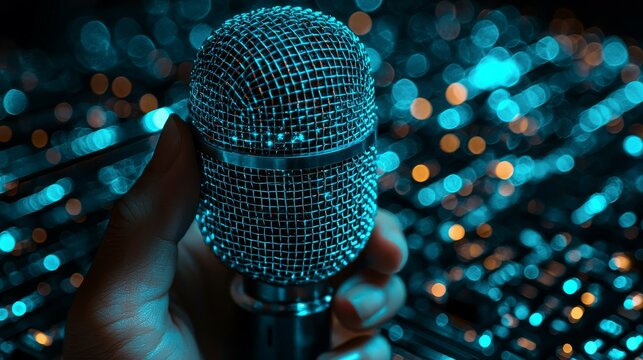 A man with a smartphone showing a voice search icon, demonstrating podcast revenue strategies, digital device usage, and podcast monetization.