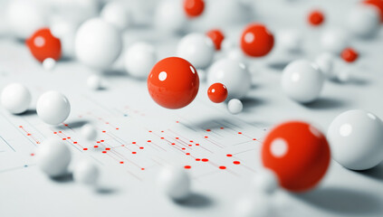 3D Graph with Floating Red and White Spheres in Cinema 4D Style