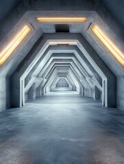 Fototapeta premium Futuristic concrete space ship interior with light. Abstract tunnel. Future and design concept. 3D Rendering