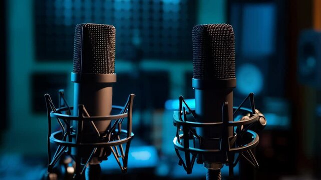 two microphones in modern studio 