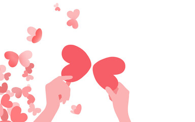 Hands unite loving hearts and they fly like butterflies in sky.