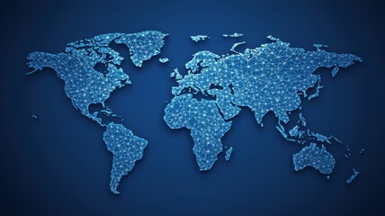 A digital map of the world represented in a blue, pixelated design, highlighting global connectivity and data representation.