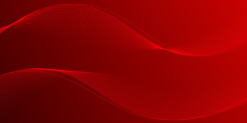 Abstract red gradient background with glowing wave. Shiny moving lines design element. Elegant flowing wave lines. Modern futuristic concept. Vector illustration.