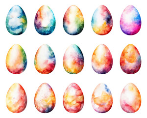 Colored watercolor Easter eggs on white background.  Easter seamless pattern, vector illustration.  Texture for fabric, wrapping, wallpaper, print