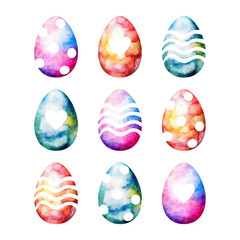 Set of colored watercolor Easter eggs. Vector illustration