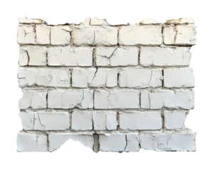 Cracked white brick wall minimalist background high-fidelity artistic environment close-up view textured concept isolated on transparent background png
