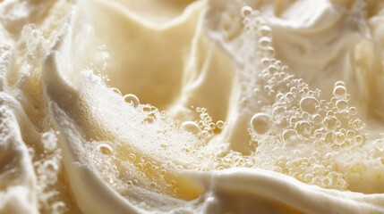 Fototapeta premium Close-up View of Bubbles in Creamy Texture, Abstract Background with Soft Light and Fluid Movement for Artistic and Culinary Concepts