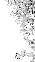 Abstract Ice Cubes Falling Against White Background
