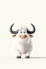 A cute 3D animated ox positioned on a white background.