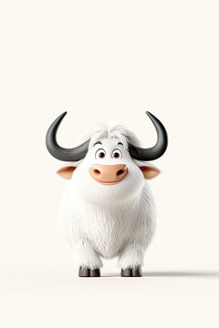 A cute 3D animated ox positioned on a white background.